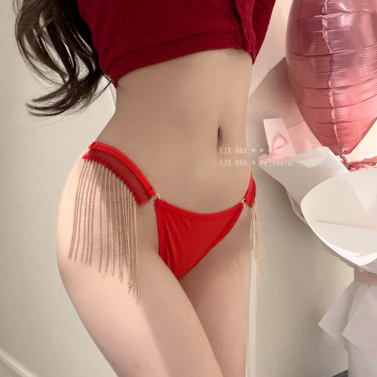 Chandi — Lip-Print Mesh Strappy Panty