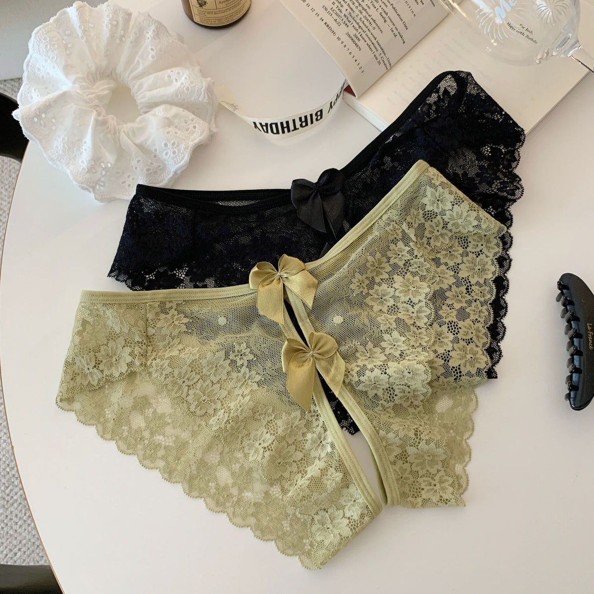 Bichhiya — Sheer Floral Lace Panty with Satin Bow