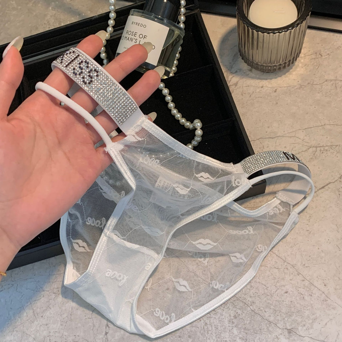 Chulbul — Satin Thong with Rhinestone Chain Tassels