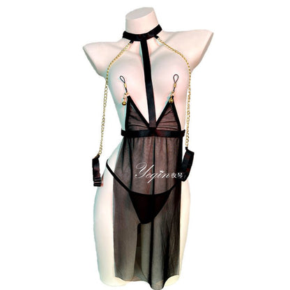 Avani Robe Style Sheer Lingerie Set With Stockings - Sinderella