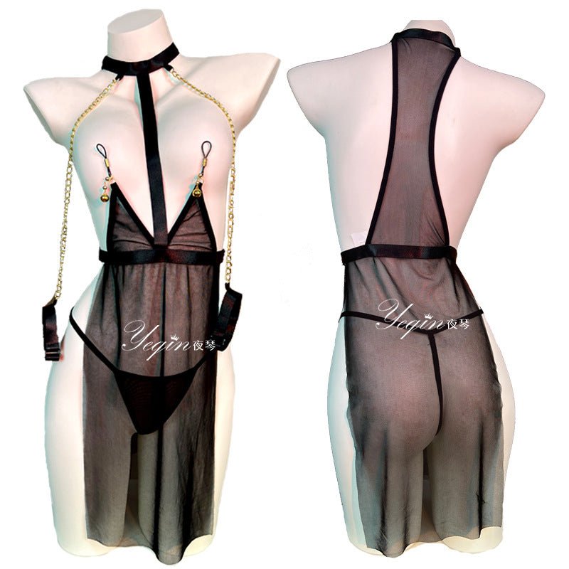 Avani Robe Style Sheer Lingerie Set With Stockings - Sinderella