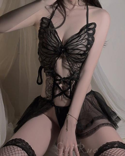 Azari Sheer Mesh Babydoll Lingerie Set With Hairband - Sinderella