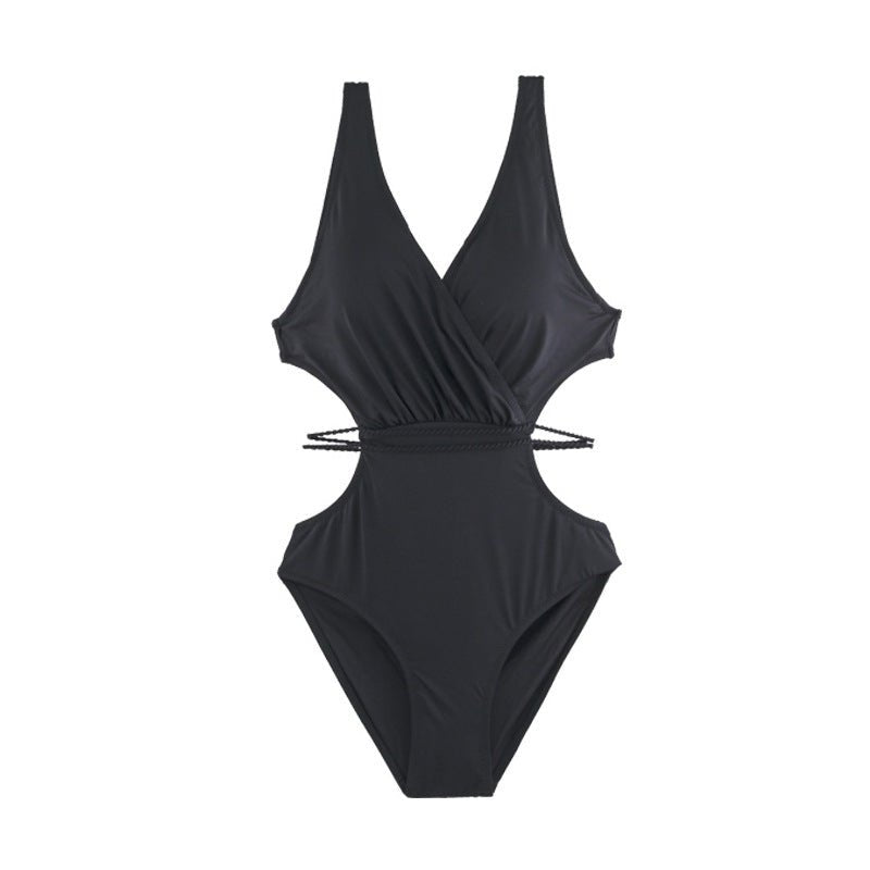 Black Cutout Waist Enhancing Monokini By Sinderella - Sinderella