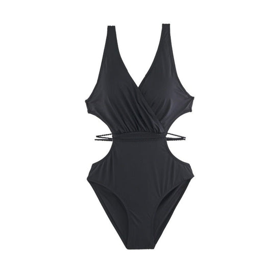 Black Cutout Waist Enhancing Monokini By Sinderella - Sinderella