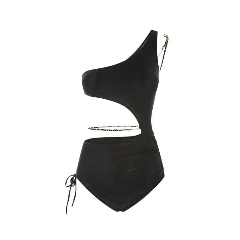 Black Monokini With Shoulder And Waist Chain By Sinderella - Sinderella