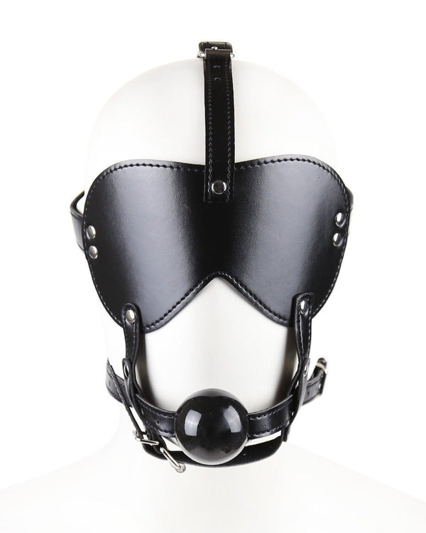 Blind Trust Gag Leather Bondage Mask with Ball Gag & Blindfold - Sinderella