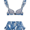 Blue Floral Print Retro Style Bikini Two Piece Swim Suit With Swing Skirt By Sinderella - Sinderella