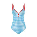 Blue Gingham Design With Red Straps Monokini By Sinderella - Sinderella