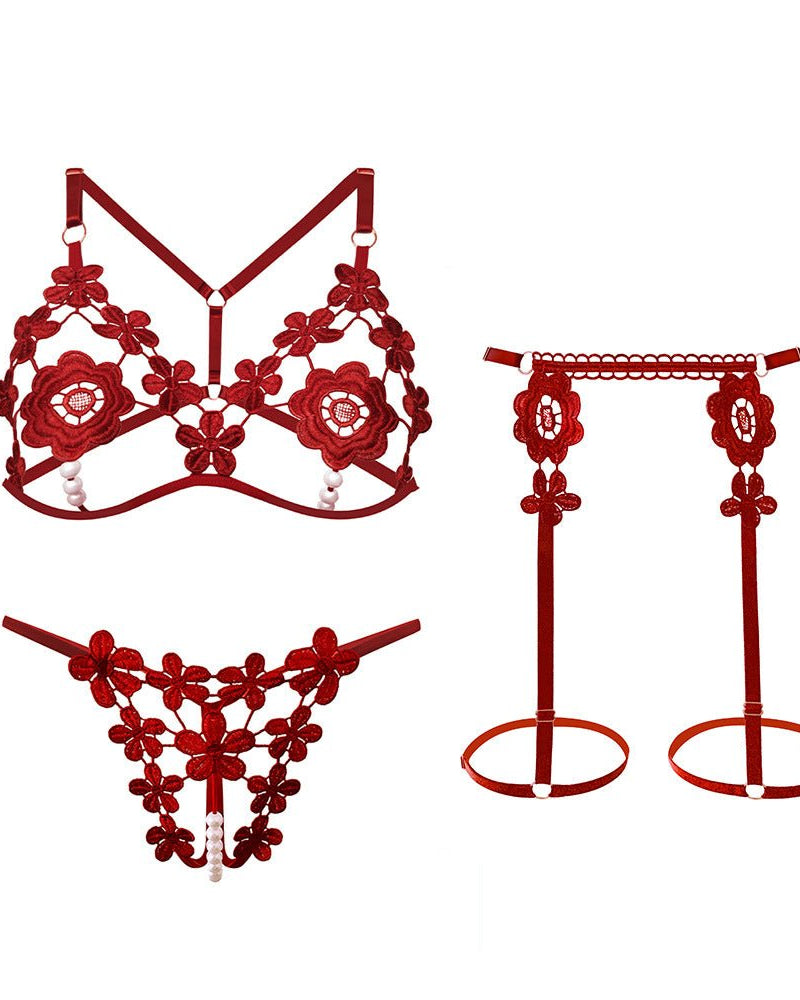 Carter Floral Lingerie Set With Garter Belt - Sinderella