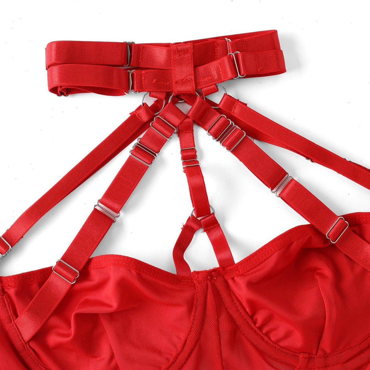 Choke Me Chic Mesh Bondage - Inspired Teddy Lingerie Set - Sinderella