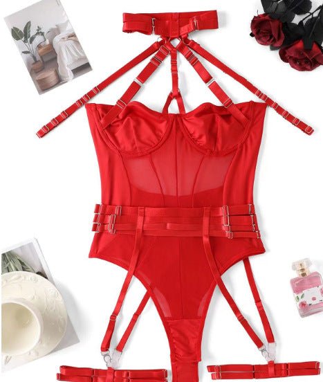 Choke Me Chic Mesh Bondage - Inspired Teddy Lingerie Set - Sinderella