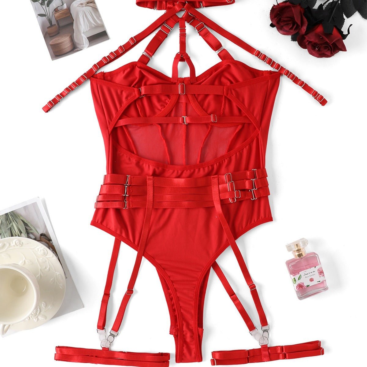 Choke Me Chic Mesh Bondage - Inspired Teddy Lingerie Set - Sinderella