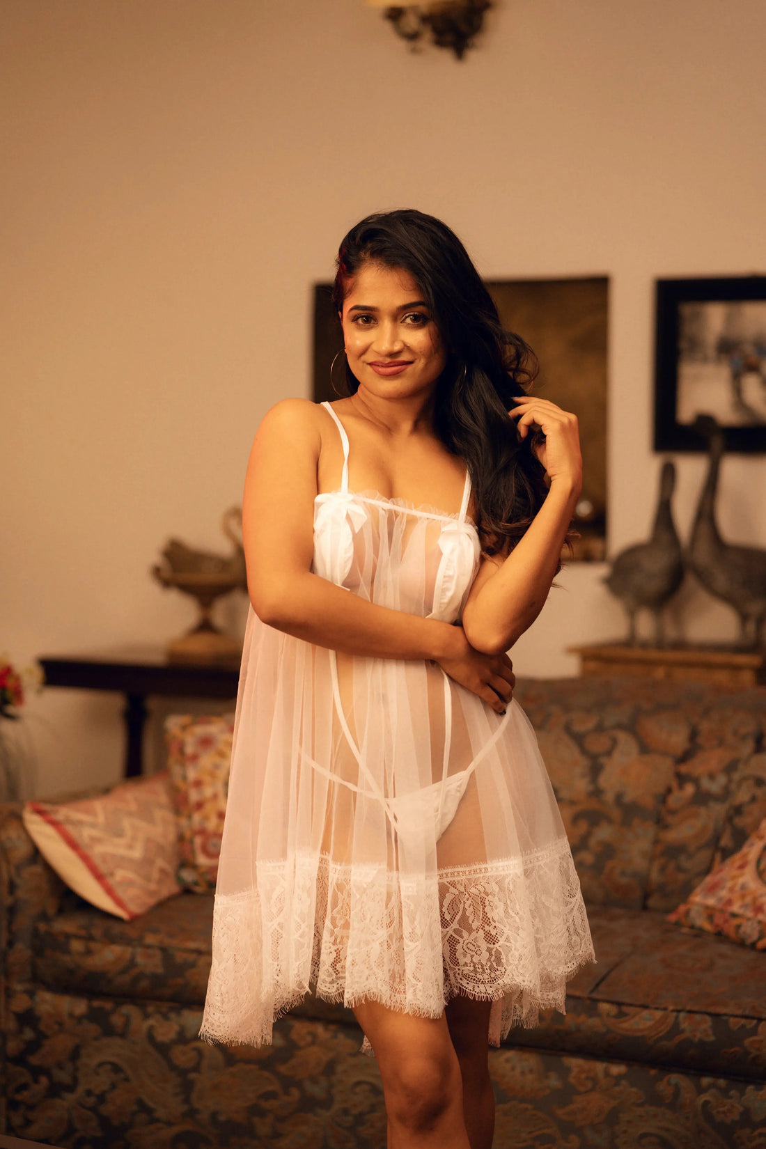 Amaltas two-piece lace mesh babydoll & robe set, photo 1