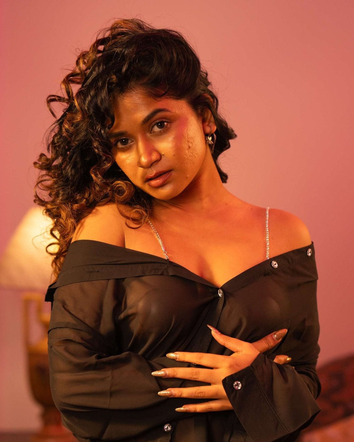 Cloud Nine Boyfriend Shirt Style Off-Shoulder Sheer Lingerie - Sinderella
