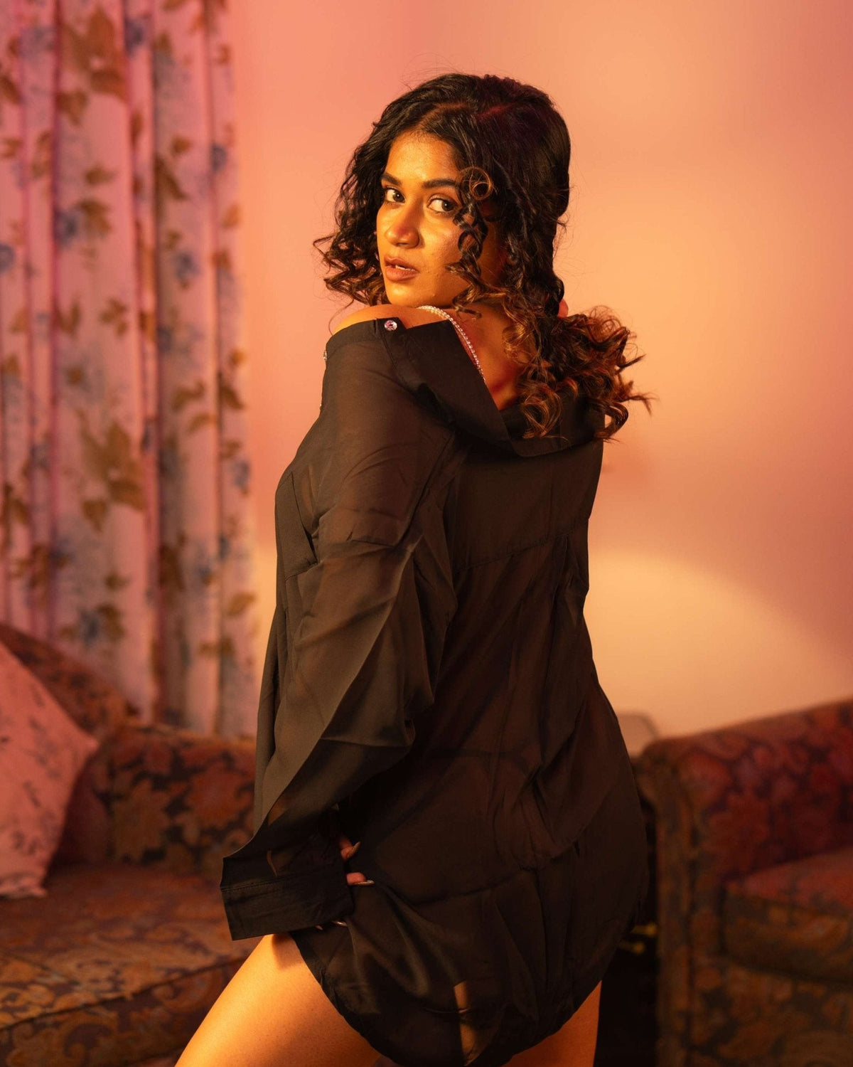Cloud Nine Boyfriend Shirt Style Off-Shoulder Sheer Lingerie - Sinderella