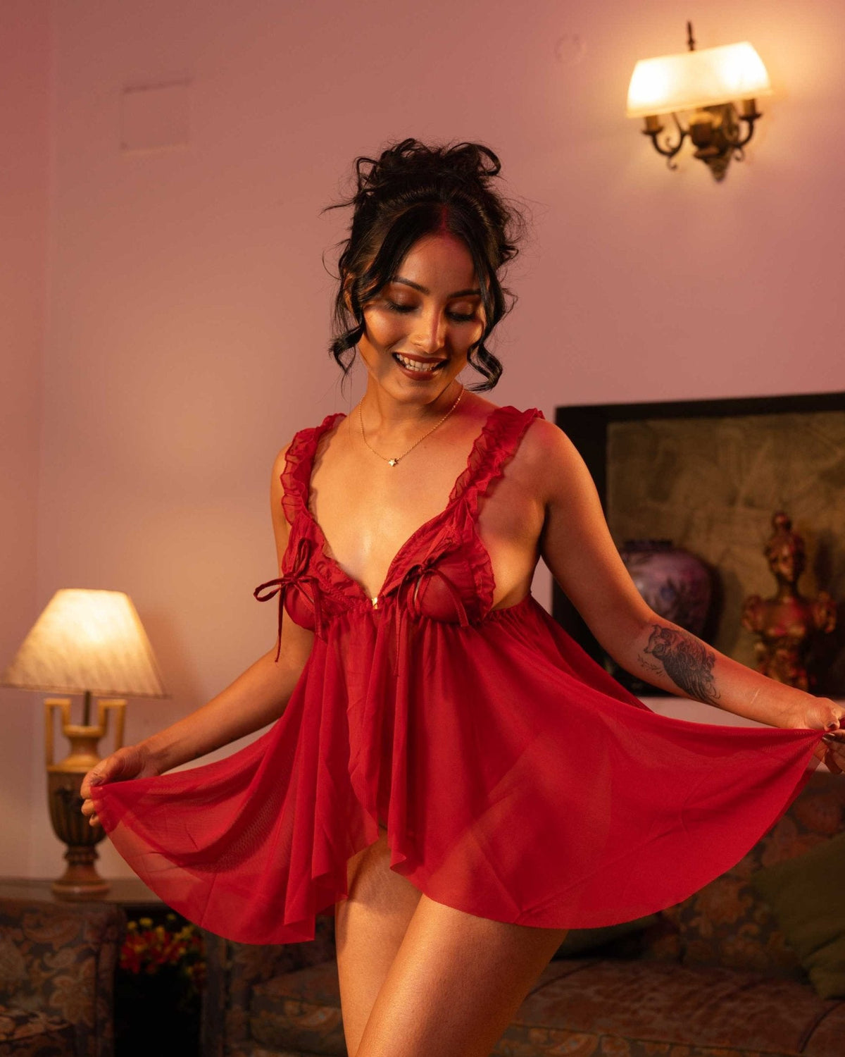 Raah two-piece babydoll & panty set, red, photo 3