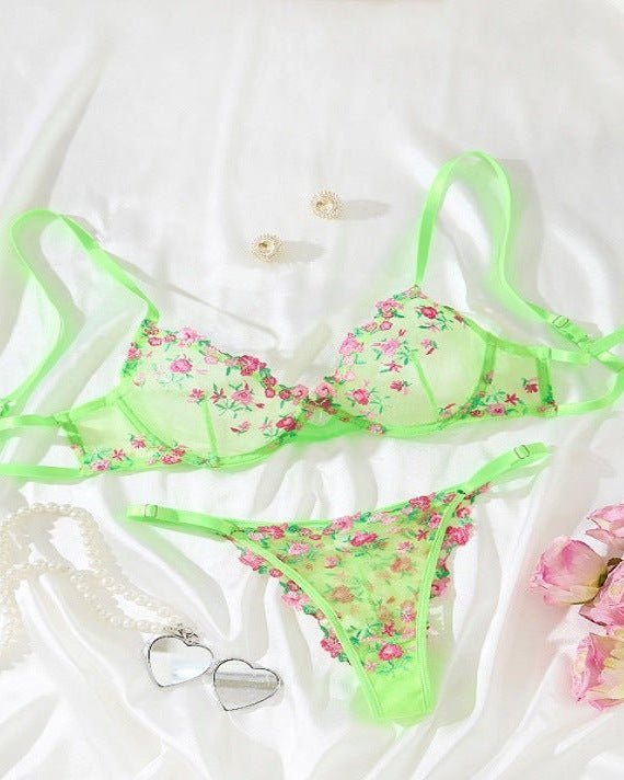 Glow Up, Lace Down Sheer Lace Bra & Thong Lingerie - Sinderella