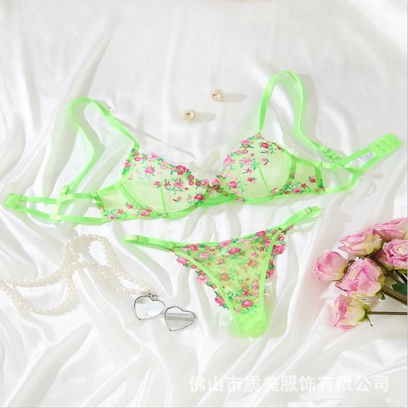 Glow Up, Lace Down Sheer Lace Bra & Thong Lingerie - Sinderella