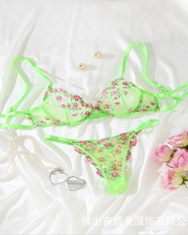 Glow Up, Lace Down Sheer Lace Bra & Thong Lingerie - Sinderella