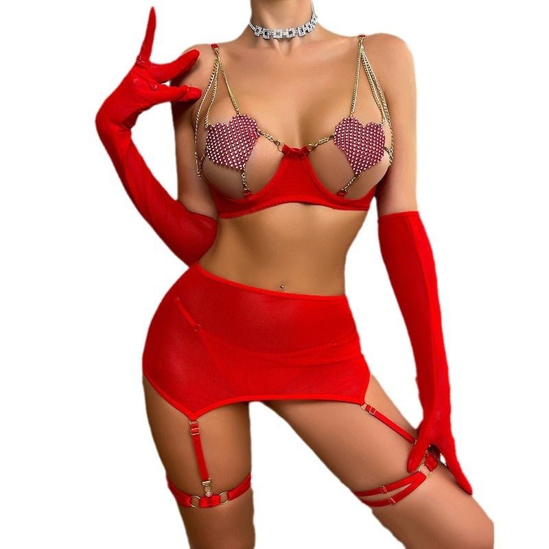 Heartbreaker Armor Rhinestone Chain Lingerie Set - Sinderella