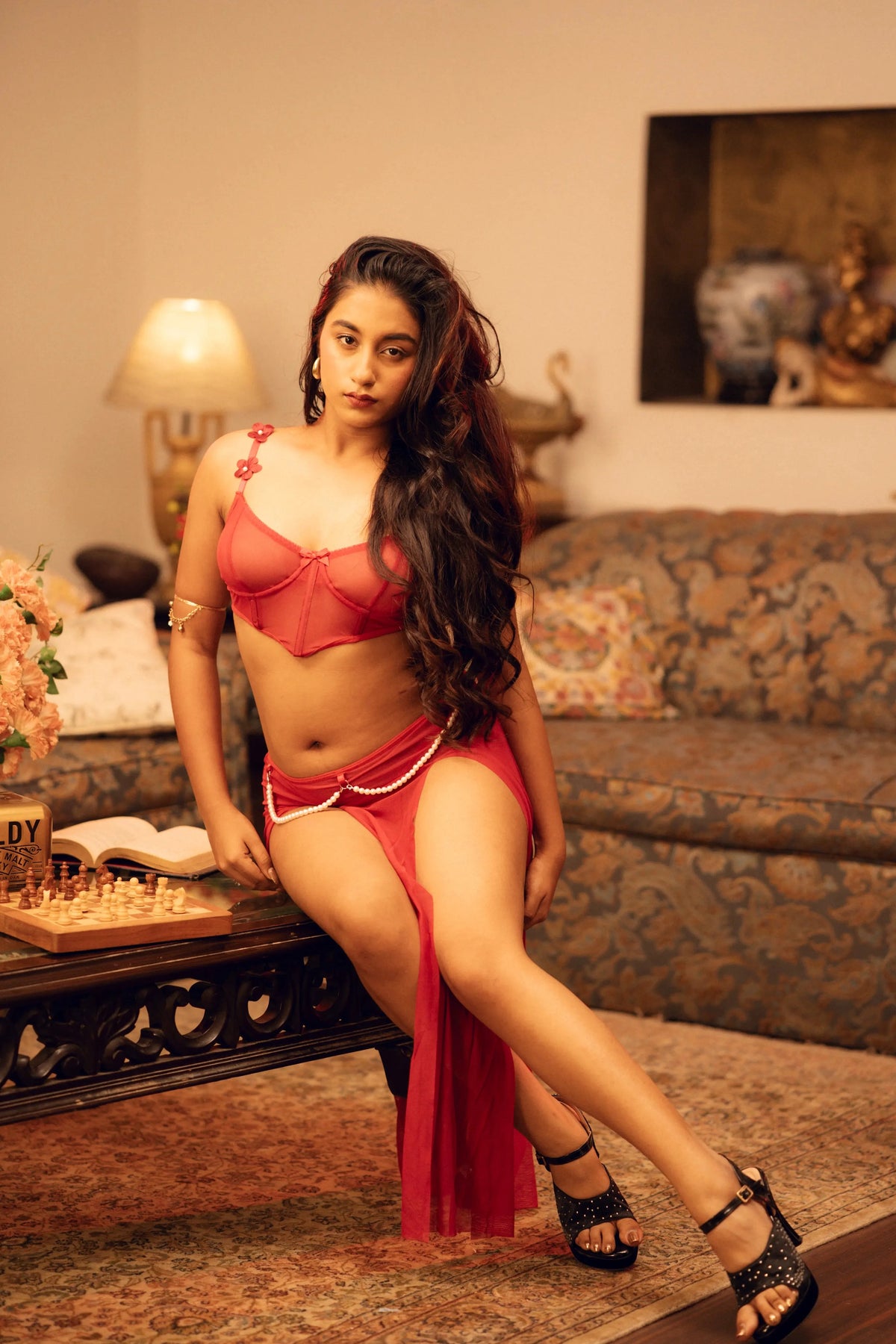 Udaan three-piece mesh bra, panty & long skirt set, photo 12
