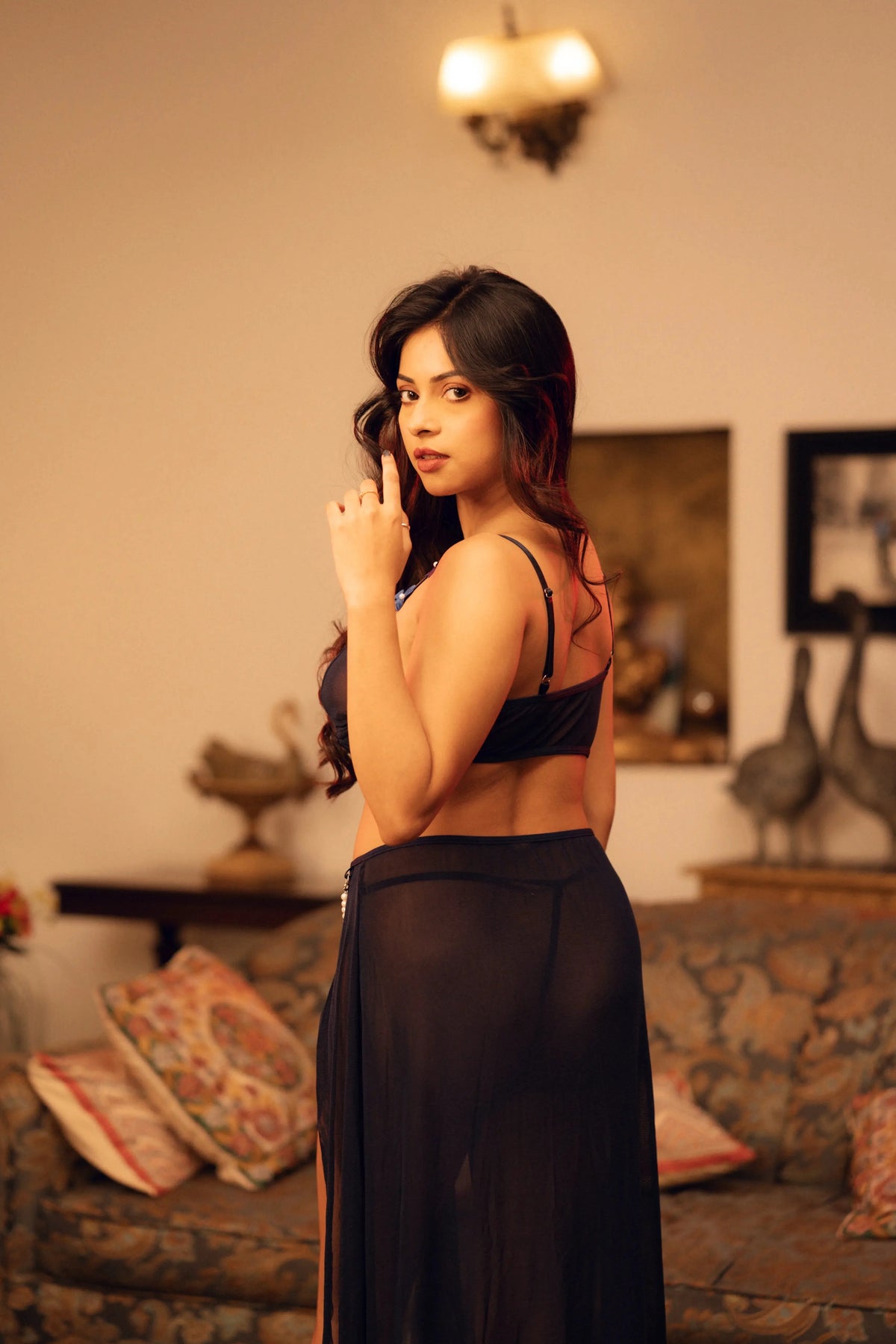 Udaan three-piece mesh bra, panty & long skirt set, photo 15