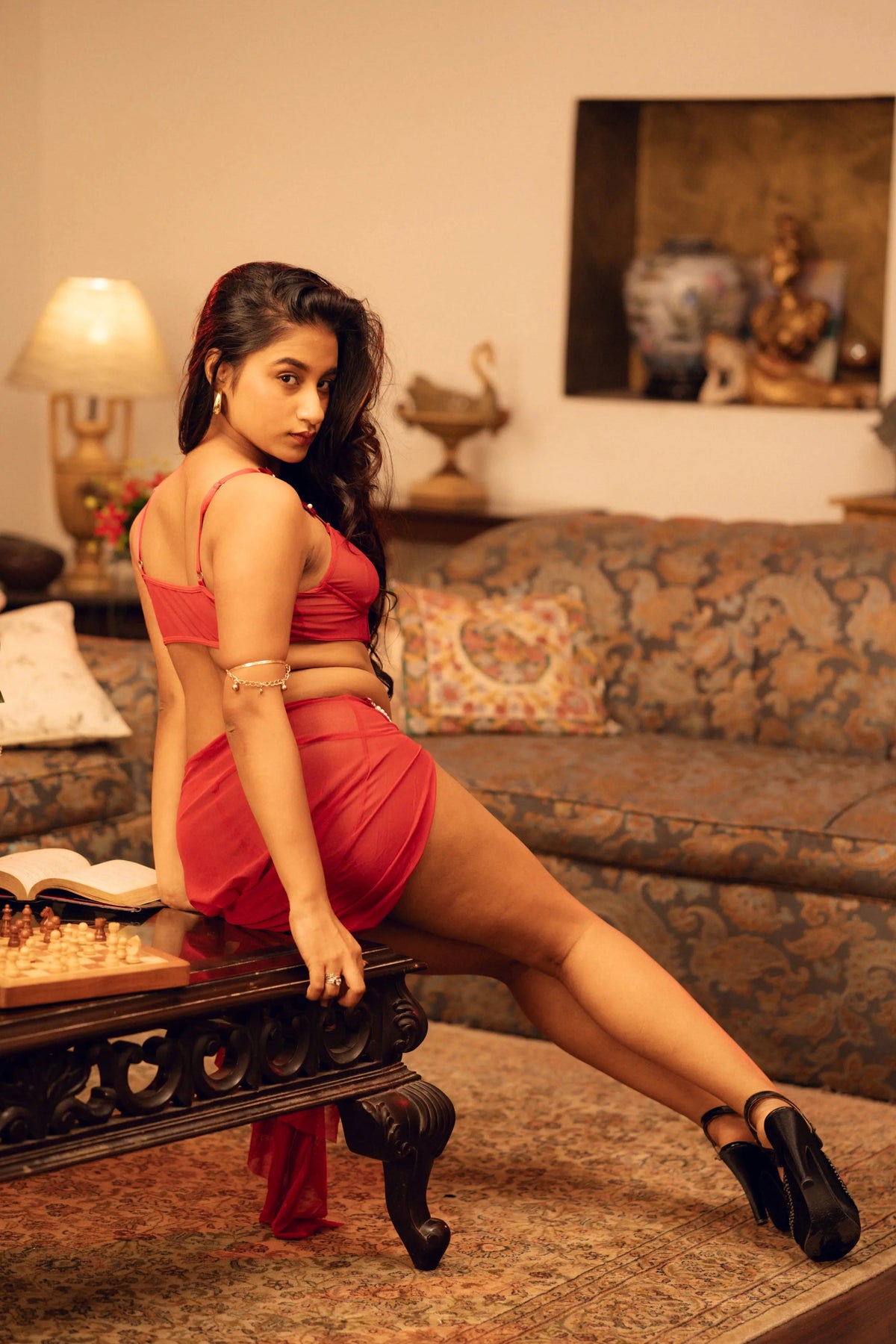 Udaan three-piece mesh bra, panty & long skirt set, photo 16
