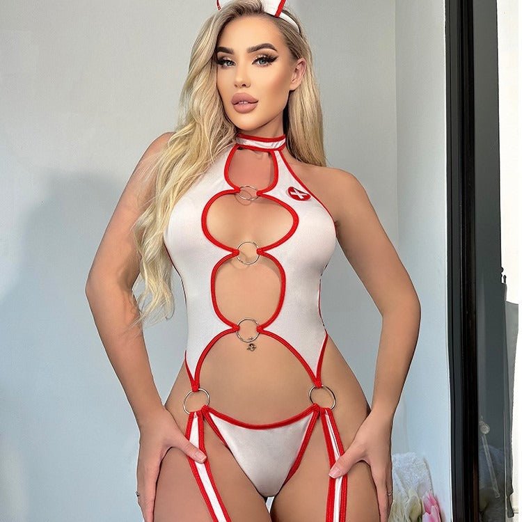 Hotline Nurse Fantasy Cut - Out Bodysuit Lingerie - Sinderella