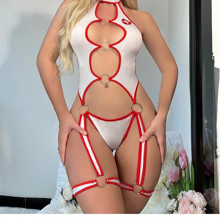 Hotline Nurse Fantasy Cut - Out Bodysuit Lingerie - Sinderella