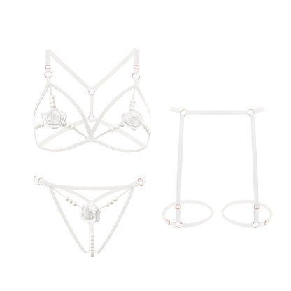 Jenna Pearl Embellished Lingerie Set With Garter Belt - Sinderella