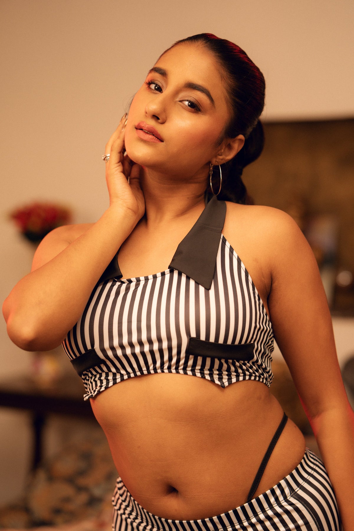 Mazaa — Three-Piece Striped Halter Top, Panty & Skirt Set