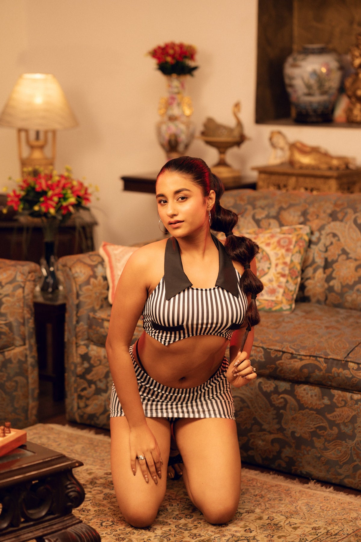 Mazaa — Three-Piece Striped Halter Top, Panty & Skirt Set