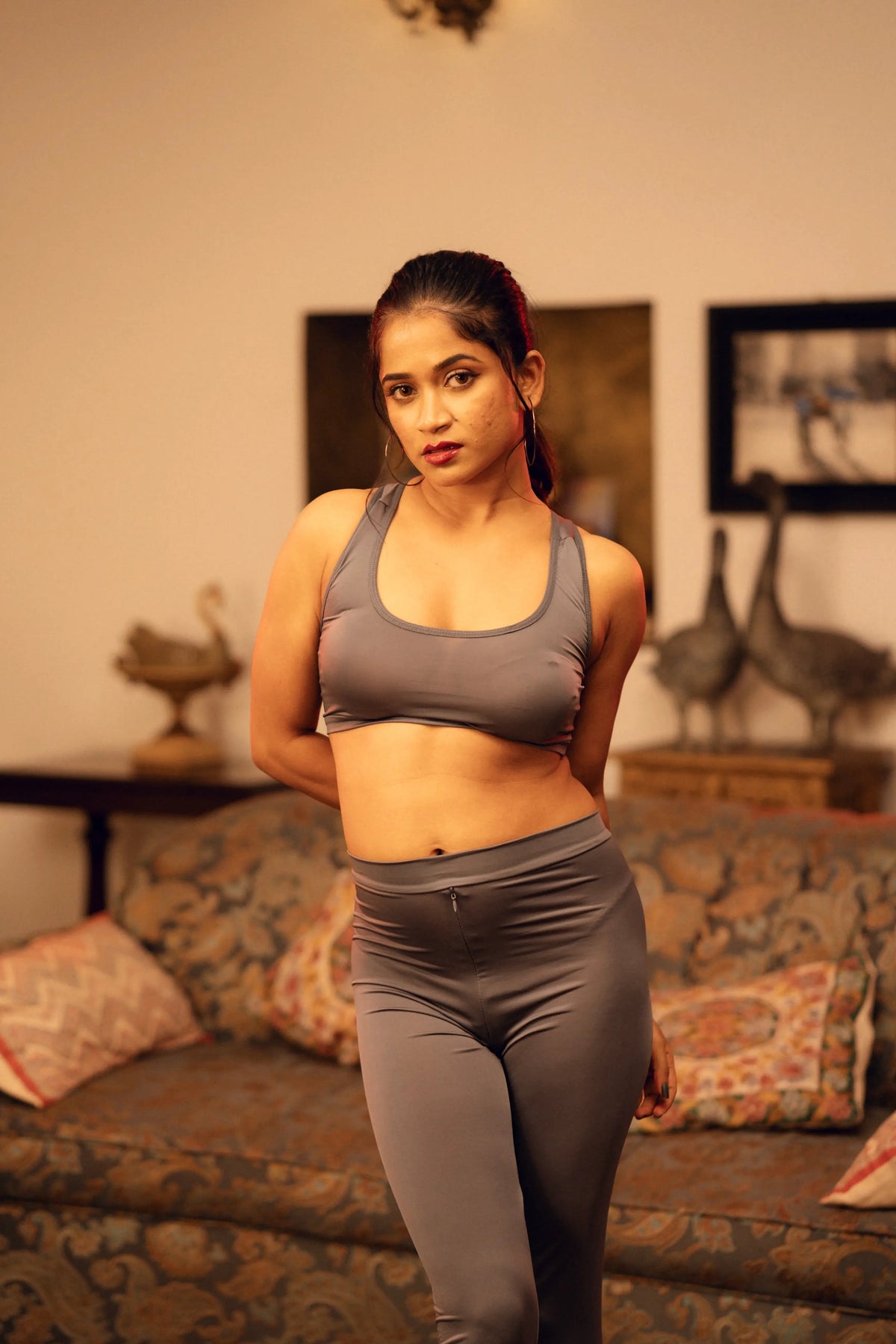 Chudi two-piece sports crop top & pants set, grey, photo 1