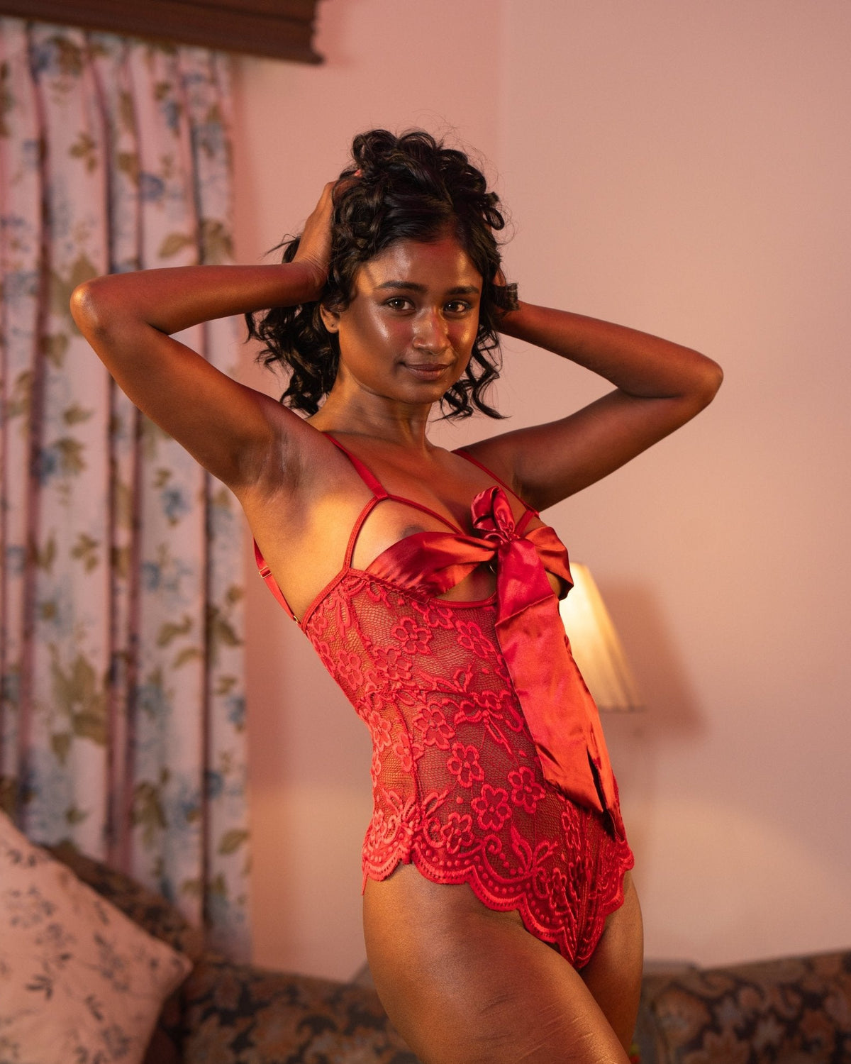 Celestial Bloom Satin Bow Lingerie - Sinderella