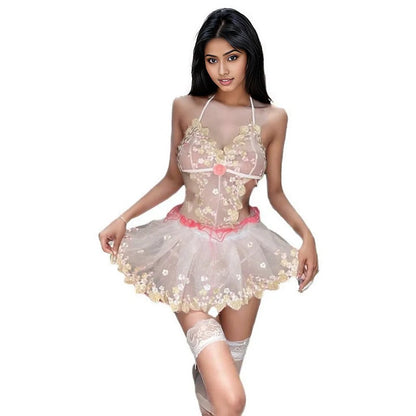 Laney Floral Sheer Two Piece Lingerie With Stockings - Sinderella