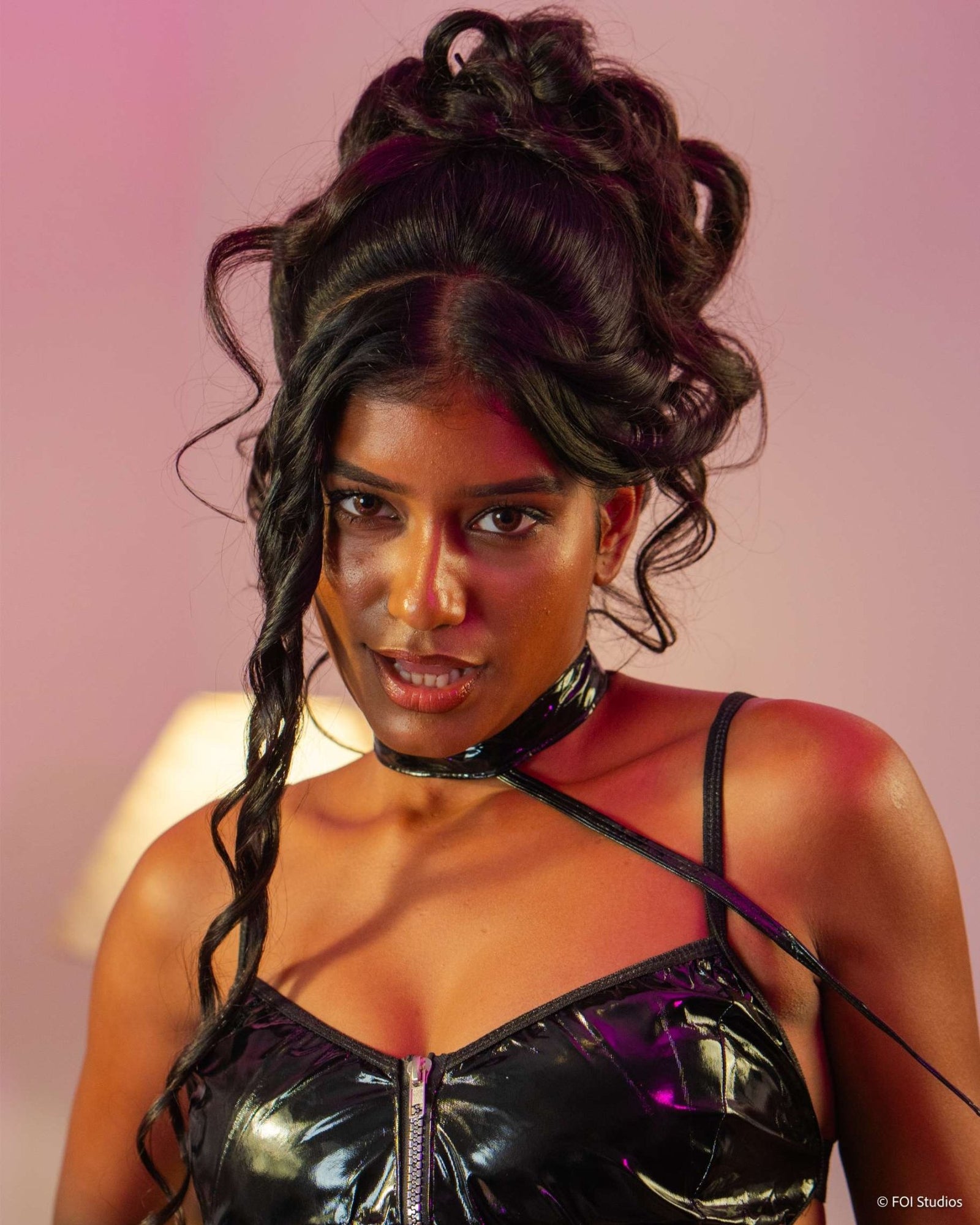 Sargam — Two-Piece Faux-Leather Bodysuit & Choker Set