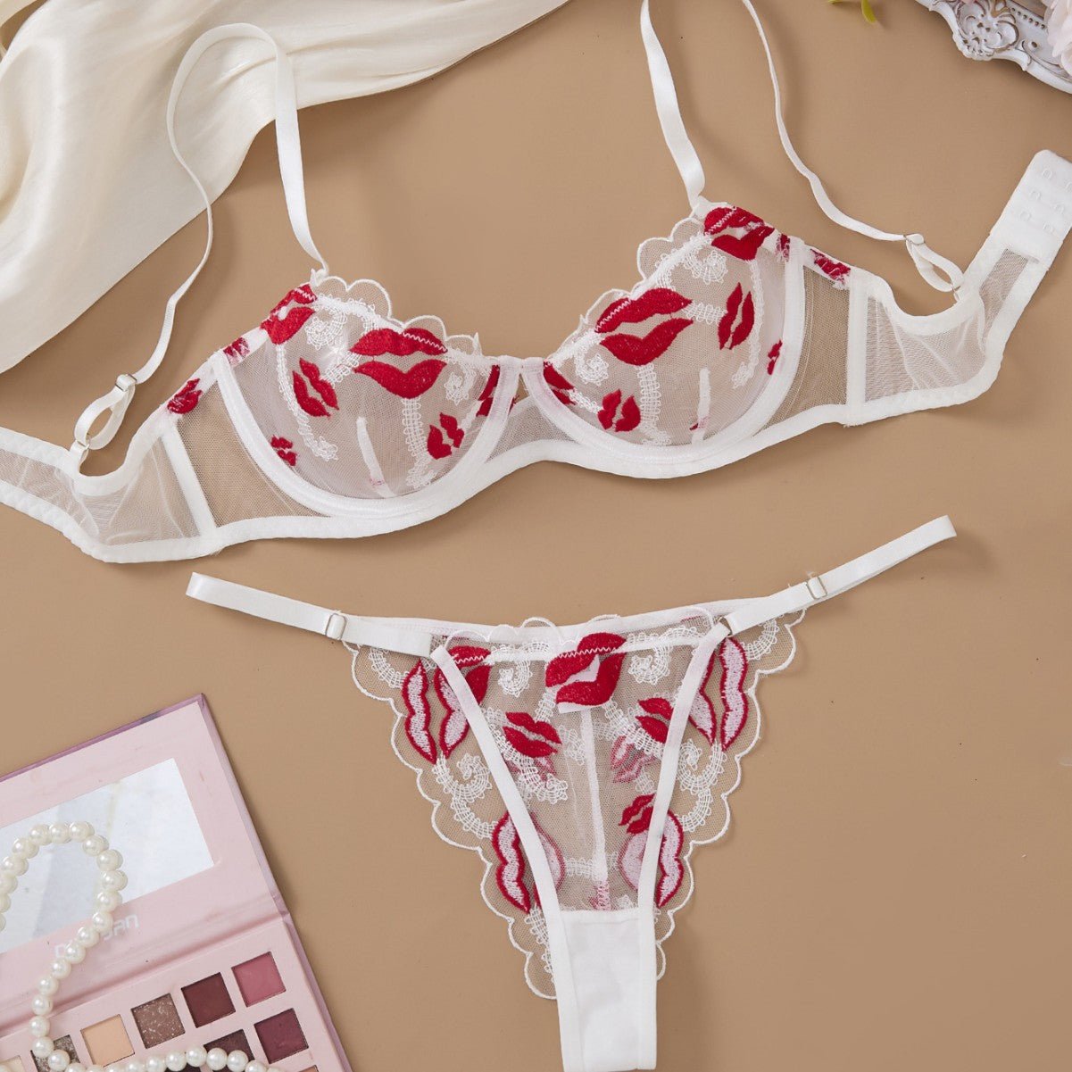 Makeout Manifesto Sheer Lace Bra & Thong Lingerie - Sinderella