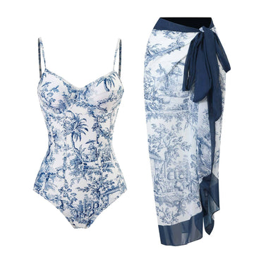 Monokini Sea Blue Swimwear with Sarong By Sinderella - Sinderella