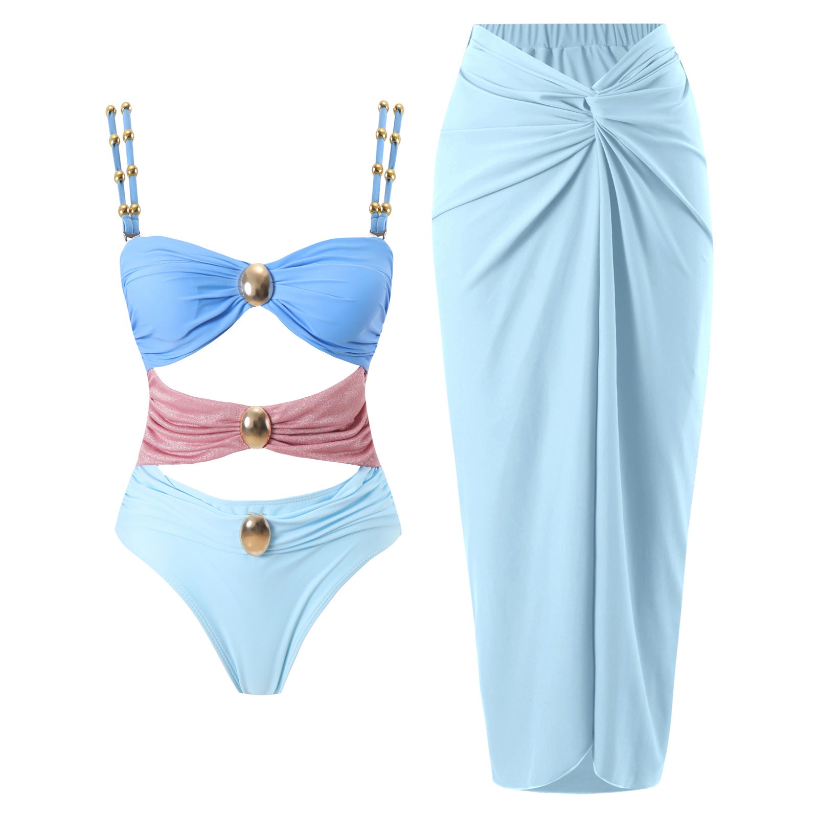 One Piece Cut Out Swimwear With Slimming Skirt By Sinderella - Sinderella