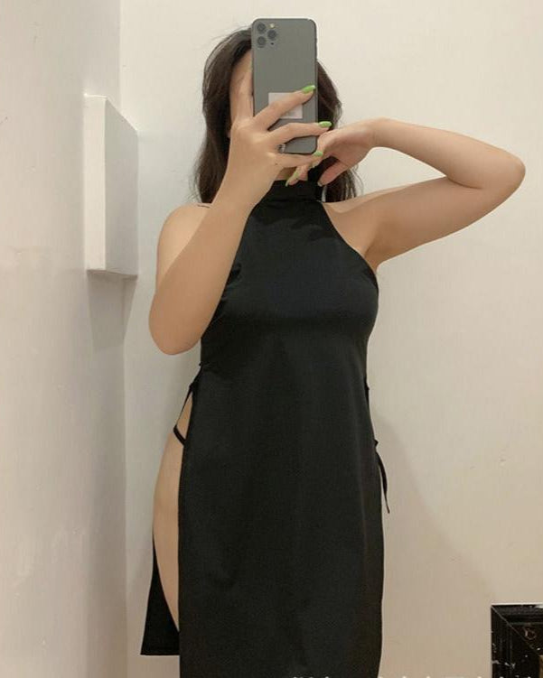 Lafz — Two-Piece Halter Side-Slit Dress & Bottom Set