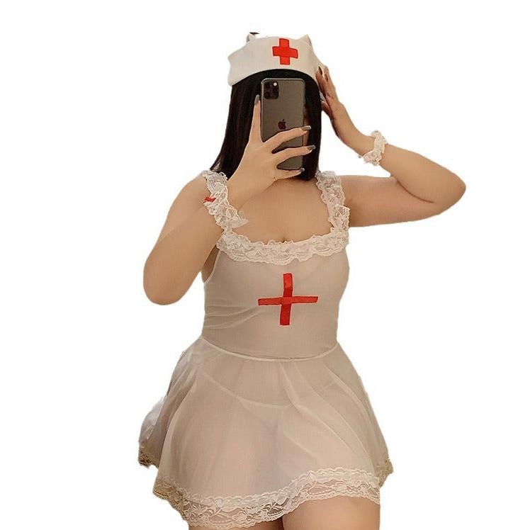 Plus Size Two Piece Nurse Roleplay Lingerie Set With Cap - Sinderella