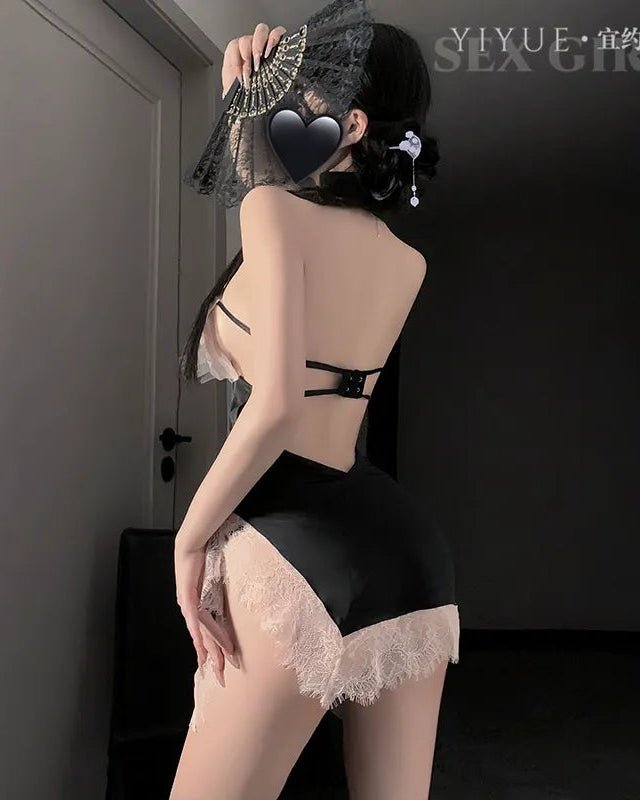 Polite Chaos Lace Bow Halter Mini Dress Lingerie - Sinderella