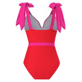 Red And Pink Tie Up Monokini With Middle Slit Skirt by Sinderella - Sinderella