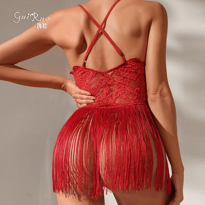 Rivka Lace Fringe Backless Lingerie - Sinderella