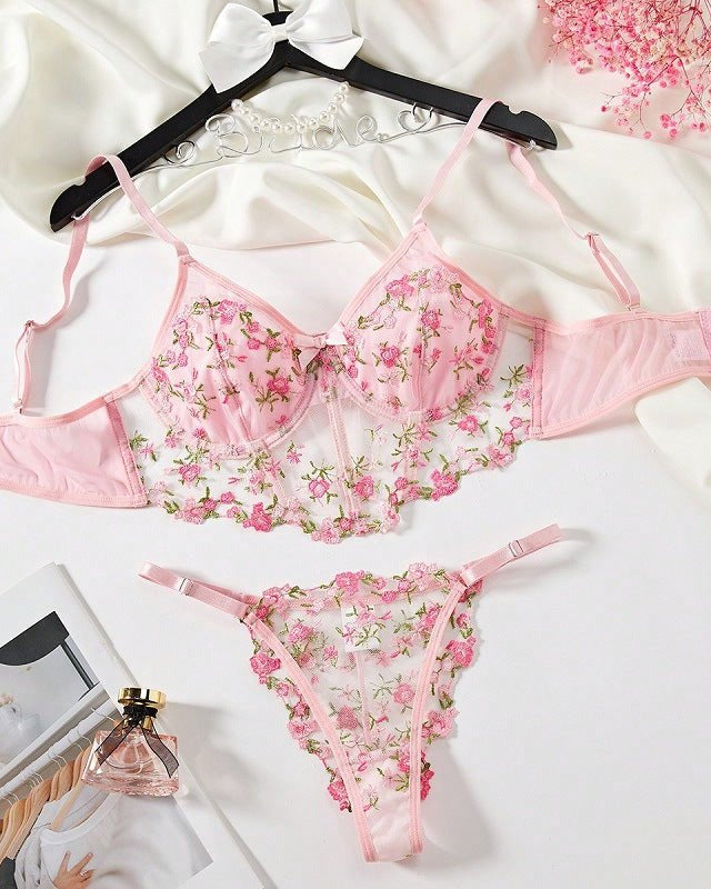 Rosé All Dazed Sheer Embroidered Lingerie - Sinderella