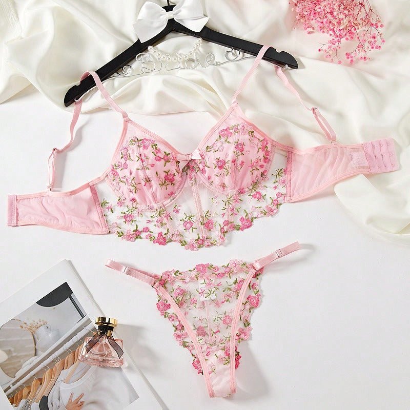Rosé All Dazed Sheer Embroidered Lingerie - Sinderella