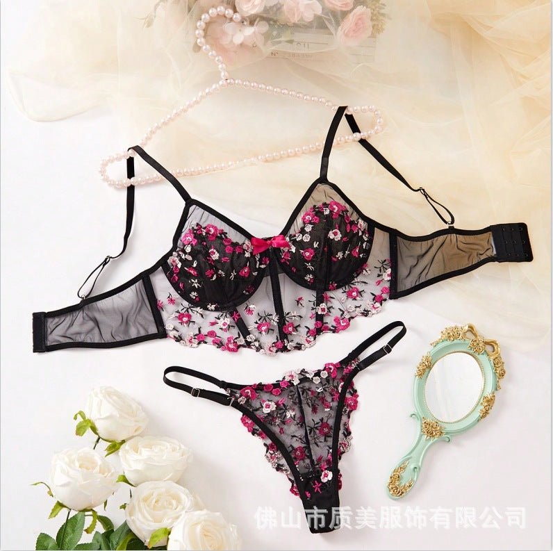 Rosé All Dazed Sheer Embroidered Lingerie - Sinderella