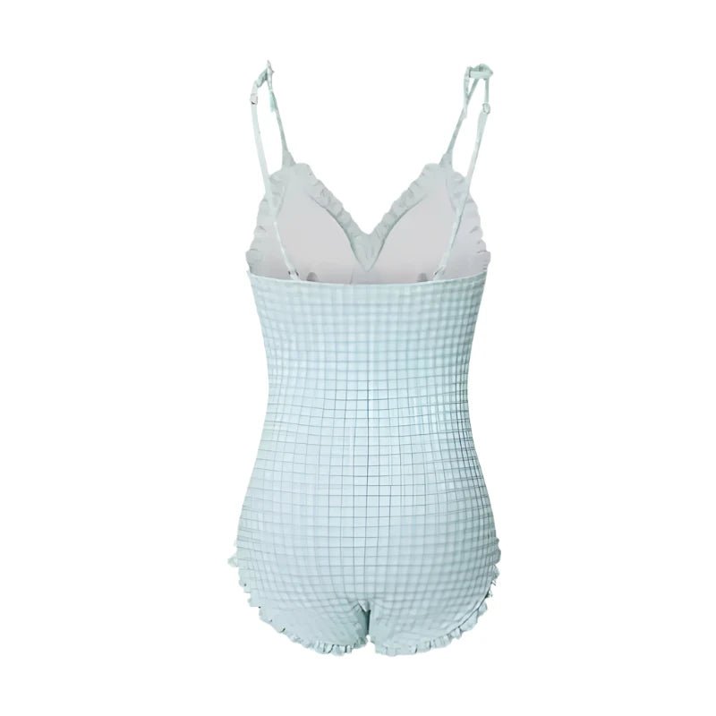 Ruched Gingham Design With Tie up Strap Monokini By Sinderella - Sinderella