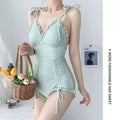 Ruched Gingham Design With Tie up Strap Monokini By Sinderella - Sinderella