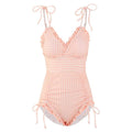 Ruched Gingham Design With Tie up Strap Monokini By Sinderella - Sinderella